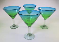 Mexican margarita martini glass turquoise green fade 12 oz, set of 4